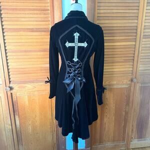 Vintage Phaze UK Gothic Victorian Vampire Aristocrat Y2K White Cross Jacket XS-S